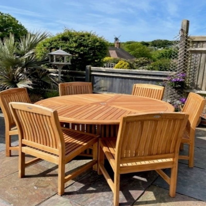 1.5m Teak Circular Radar Table with 6 Marley Chairs - With or Without Arms 