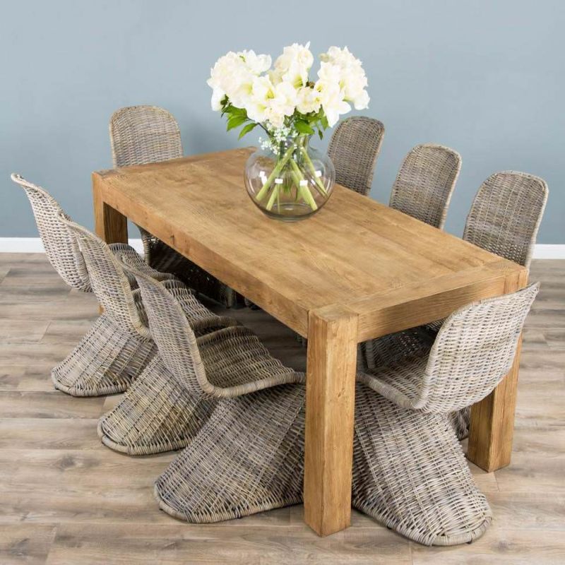 1.8m Reclaimed Elm Chunky Style Dining Table with 8 Stackable Zorro Chairs