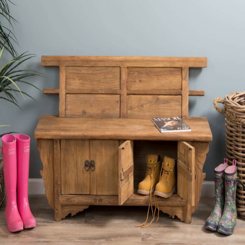 Reclaimed Elm Welly Boot Bench with Storage