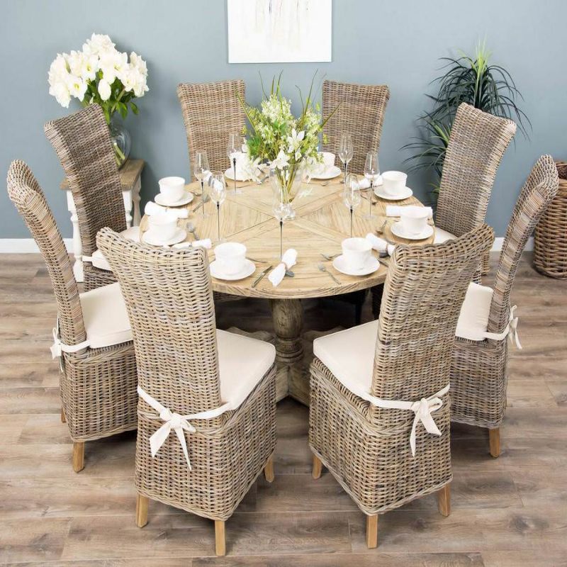 1.6m Farmhouse Pedestal Dining Table with 8 Latifa Chairs 