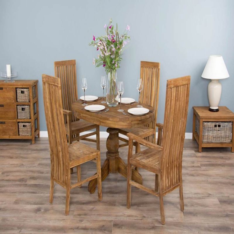 1.2m Reclaimed Teak Oval Pedestal Dining Table with 2 Vikka Dining Chairs & 2 Vikka Armchairs