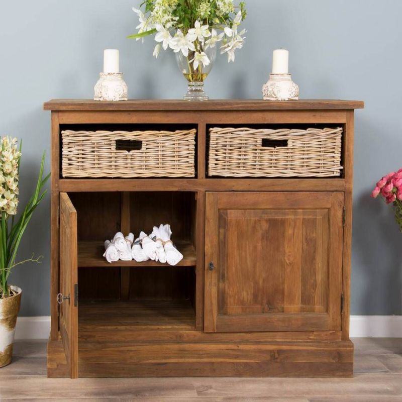 Reclaimed Teak Dresser with Natural Wicker Drawers