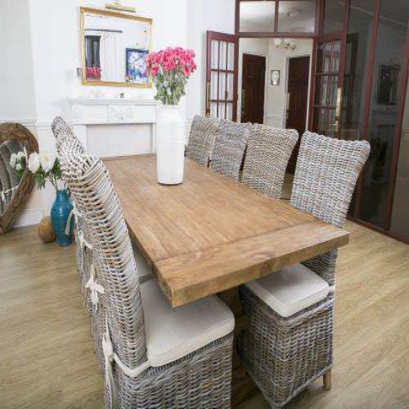 2.4m Monastery Reclaimed Teak Dining Table with 8 Latifa Chairs
