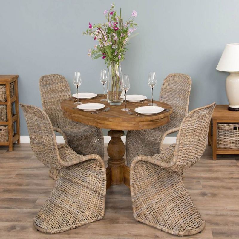 1.2m Reclaimed Teak Oval Pedestal Dining Table with 4 Stackable Zorro Chairs
