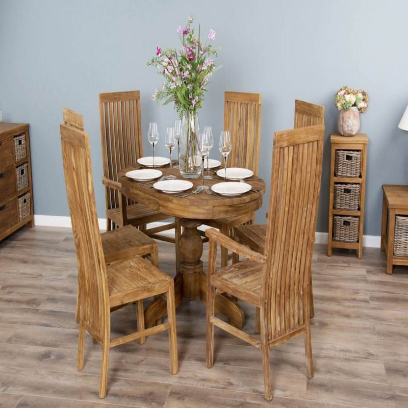 1.2m Reclaimed Teak Oval Pedestal Dining Table with 4 Vikka Dining Chairs & 2 Vikka Armchairs 
