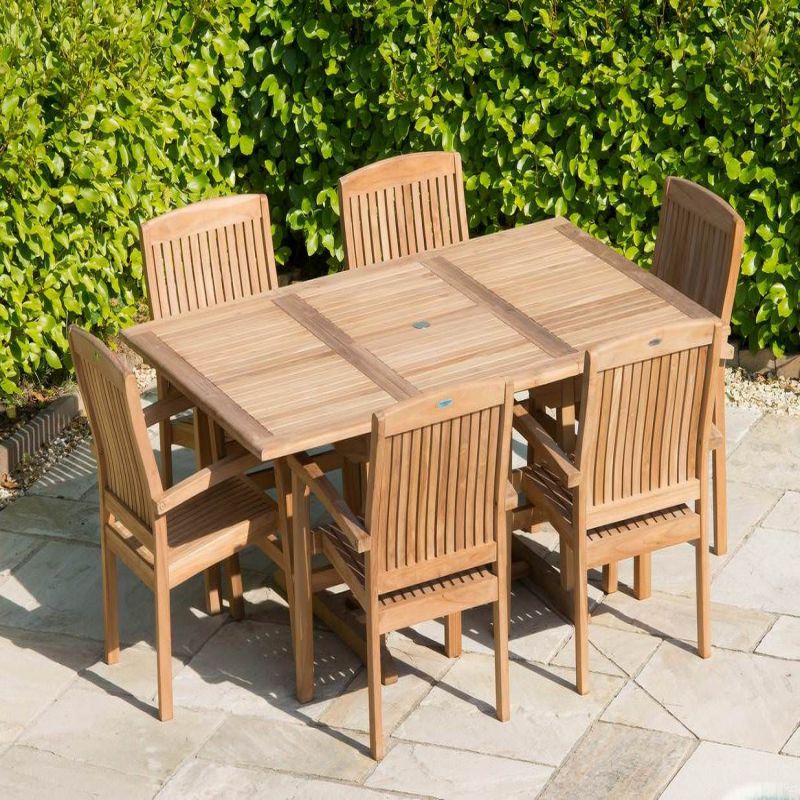 1m x 1.8m - 2.4m Teak Rectangular Extending Table with 6 Marley Chairs