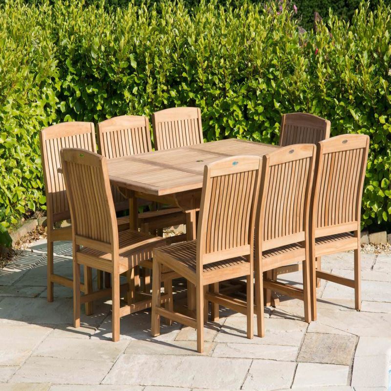 1m x 1.8m - 2.4m Teak Rectangular Extending Table with 8 Marley Chairs