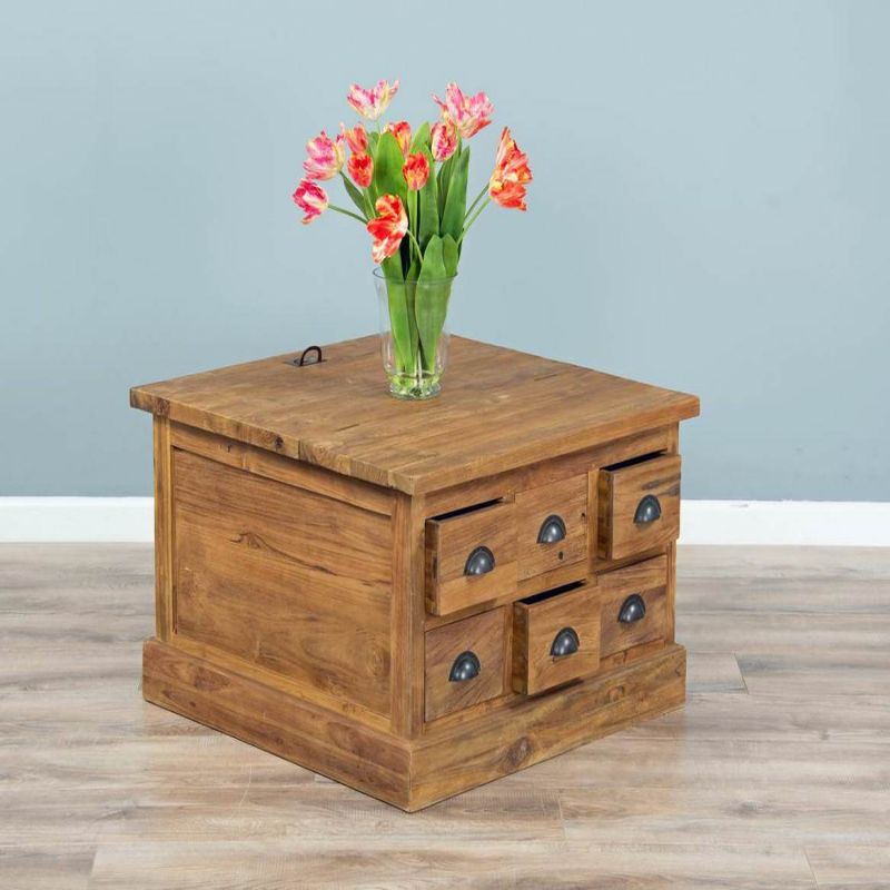 Reclaimed Teak Coffee Table & Blanket Box with 6 Drawers