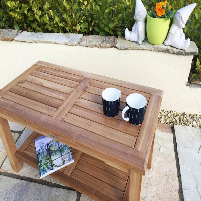 90cm Teak Rectangular Coffee Table with Shelf