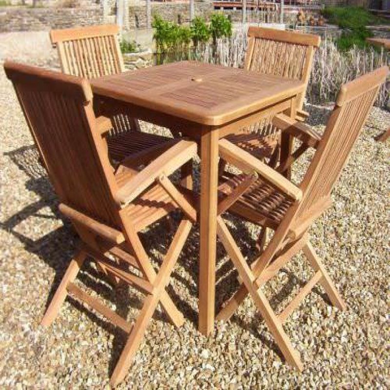 80cm Teak Square Fixed Table with 4 Classic Folding Chairs