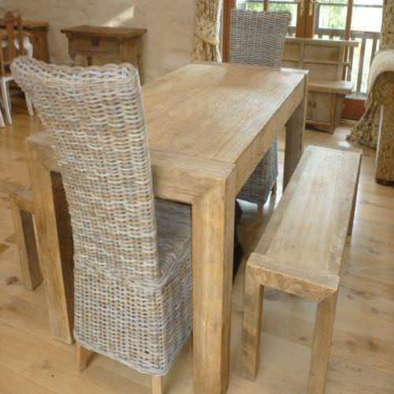 1.8m Reclaimed Elm Chunky Style Dining Table with 2 Latifa Chairs & 2 Backless Benches