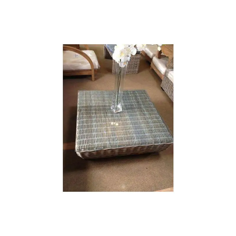 100cm Natural Wicker Glass Topped Coffee Table