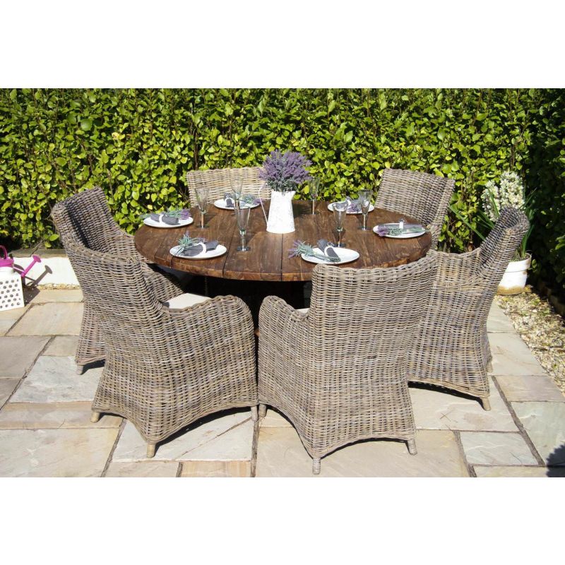 1.5m Reclaimed Teak Outdoor Open Slatted Dartmouth Table with 6 Donna Armchairs