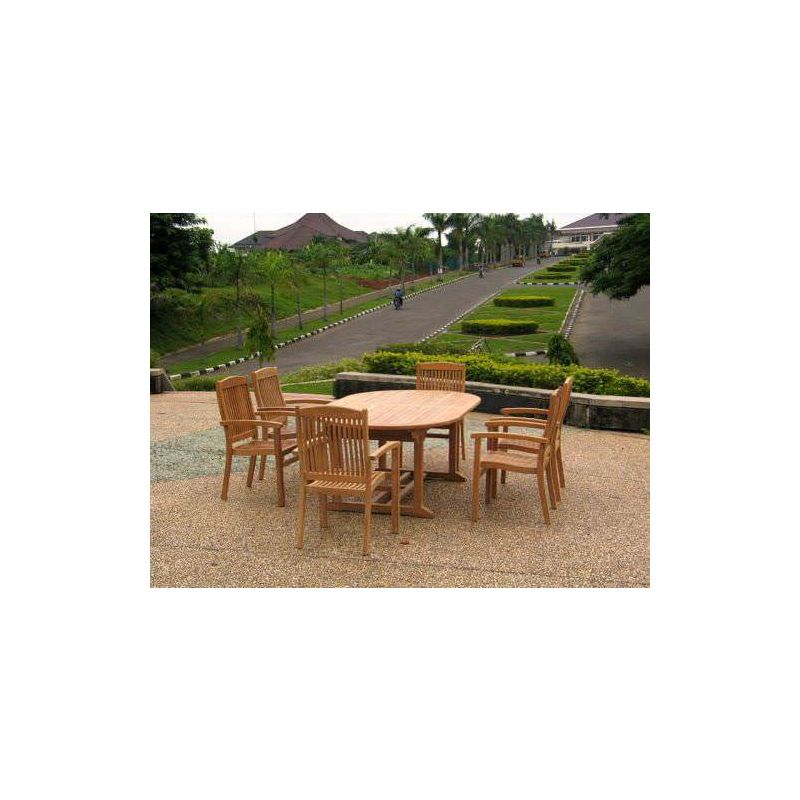 1.6m Teak Oval Pedestal Table with 6 Marley chairs