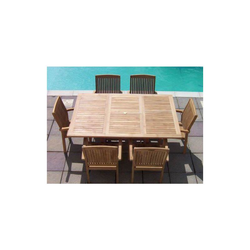 1.2m x 1.2m - 1.8m Teak Square Extending Table with 6 Marley Chairs