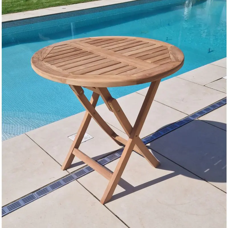 80cm Teak Circular Folding Table 