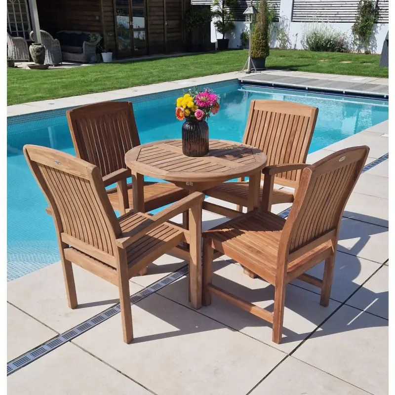 80cm Teak Circular Fixed Table with 2 Marley Chairs & 2 Marley Armchairs