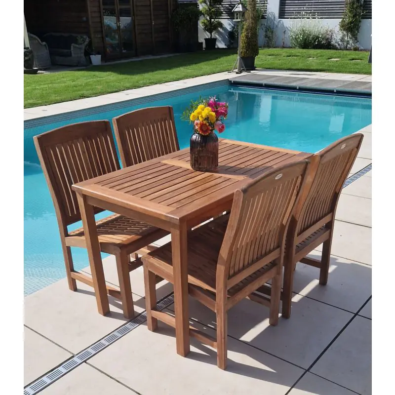 1.2m Teak Rectangular Fixed Table with 4 Marley Chairs / Armchairs