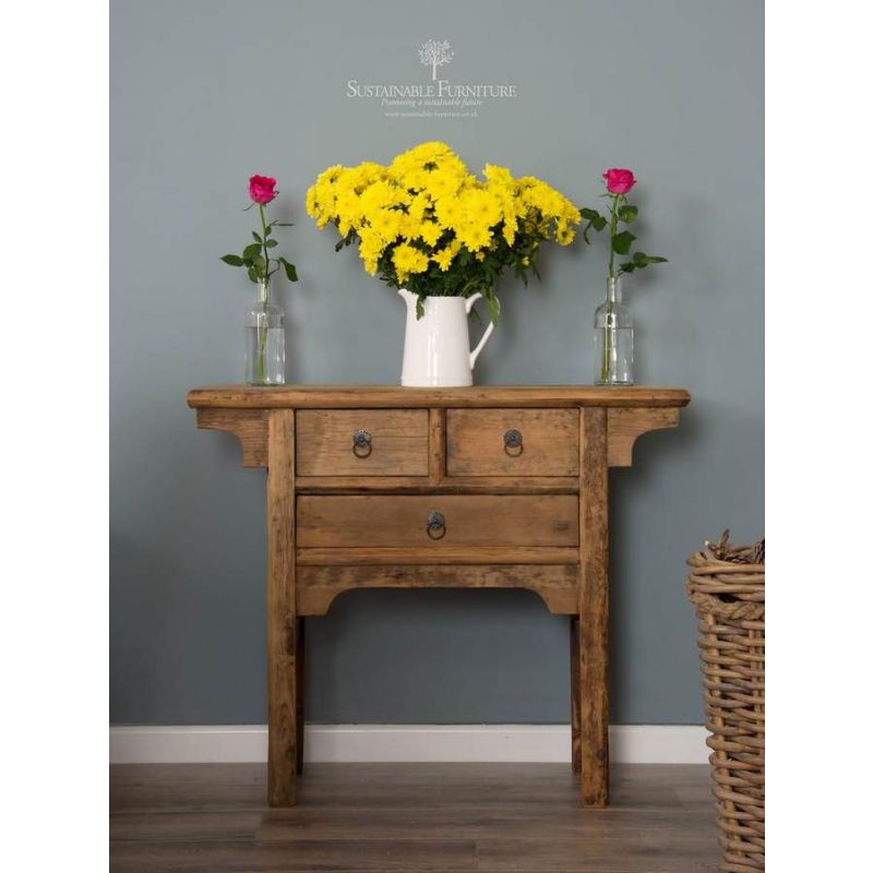 Reclaimed Elm Console Table - 3 Drawer