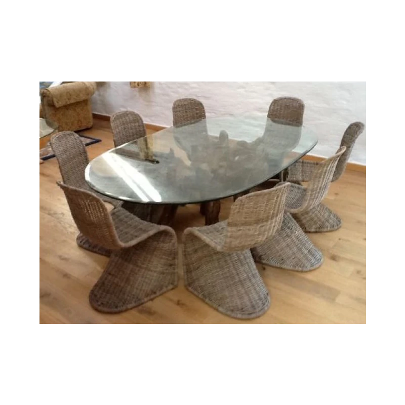 1.8m Reclaimed Teak Root Oval Dining Table with 8 Zorro Chairs