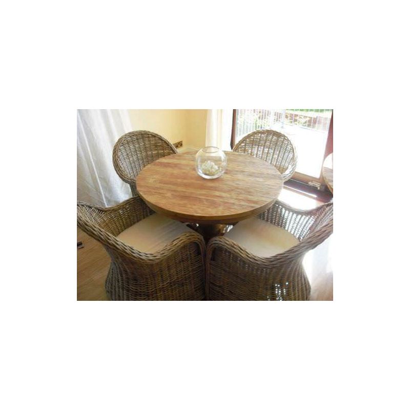 1m Reclaimed Teak Circular Pedestal Dining Table with 4 Riviera Armchairs