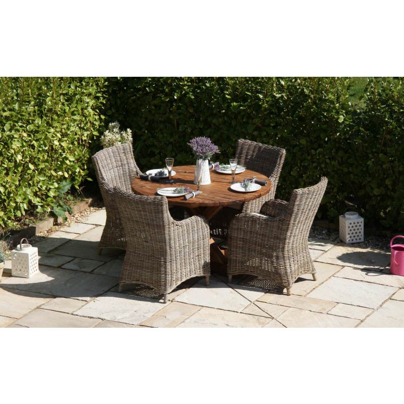 1.2m Reclaimed Teak Outdoor Open Slatted Dartmouth Table with 4 Donna Armchairs