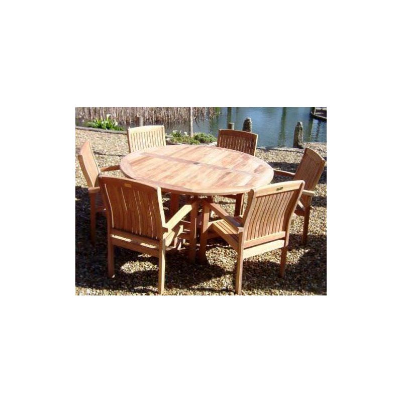 1.5m Teak Circular Pedestal Table with 6 Marley Chairs
