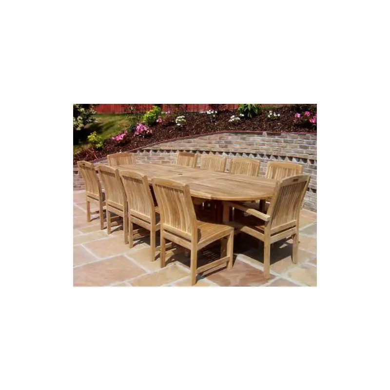 1.1m x 1.9m-2.7m Teak Oval Double Extending Table with 8 Marley Chairs and 2 Armchairs