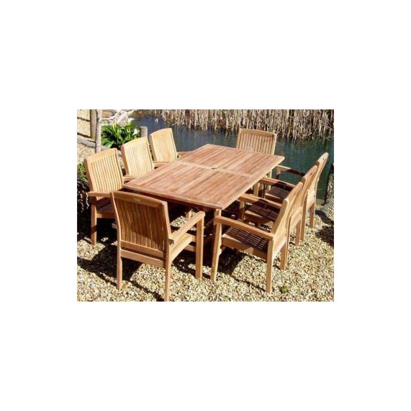 1.9m Teak Rectangular Pedestal Table with 8 Marley Chairs 