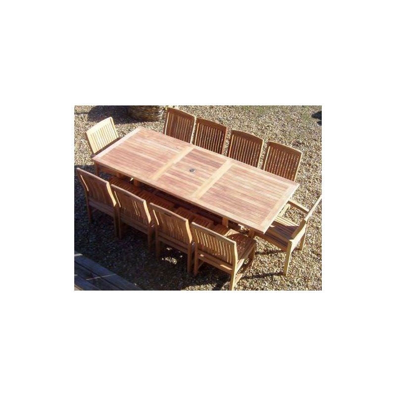 1m x 1.8m - 2.4m Teak Rectangular Extending Table with 8 Marley Chairs and 2 Armchairs