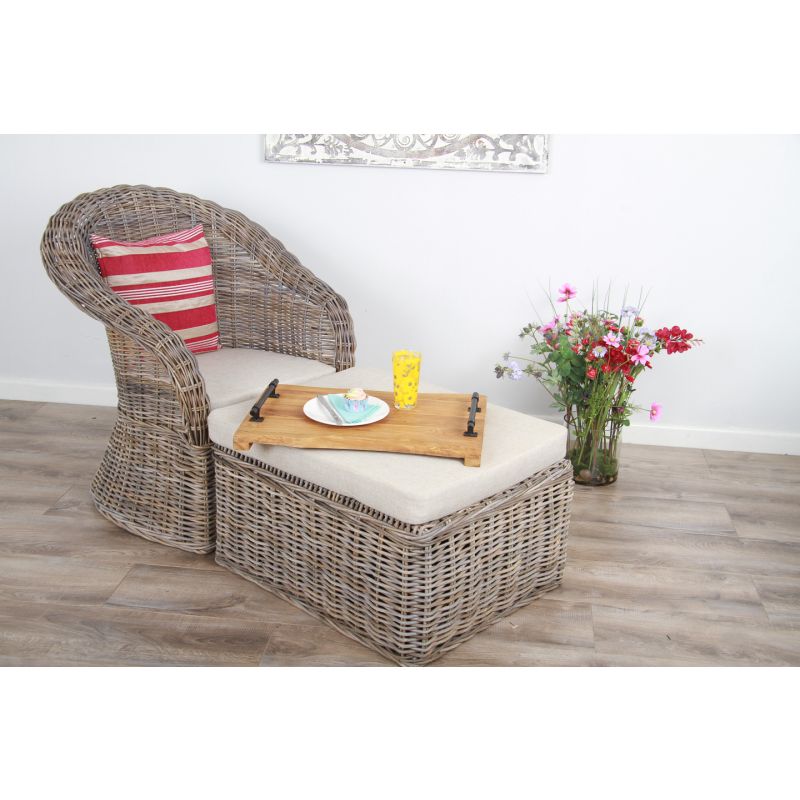 Riviera Natural Wicker Lounger Chair with Footstool