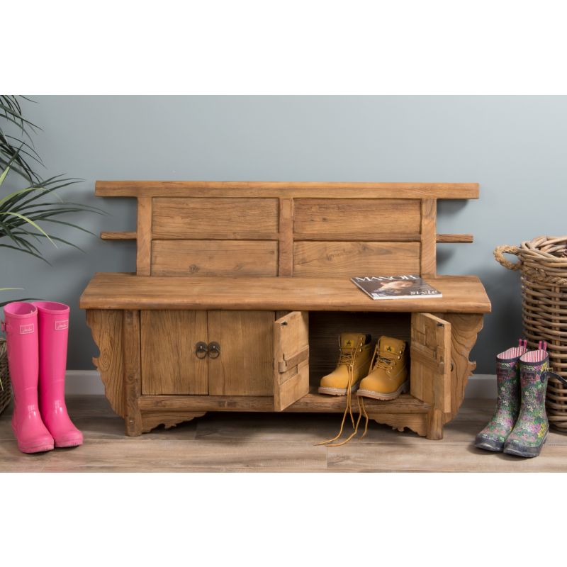 Reclaimed Elm Welly Boot Bench with Storage