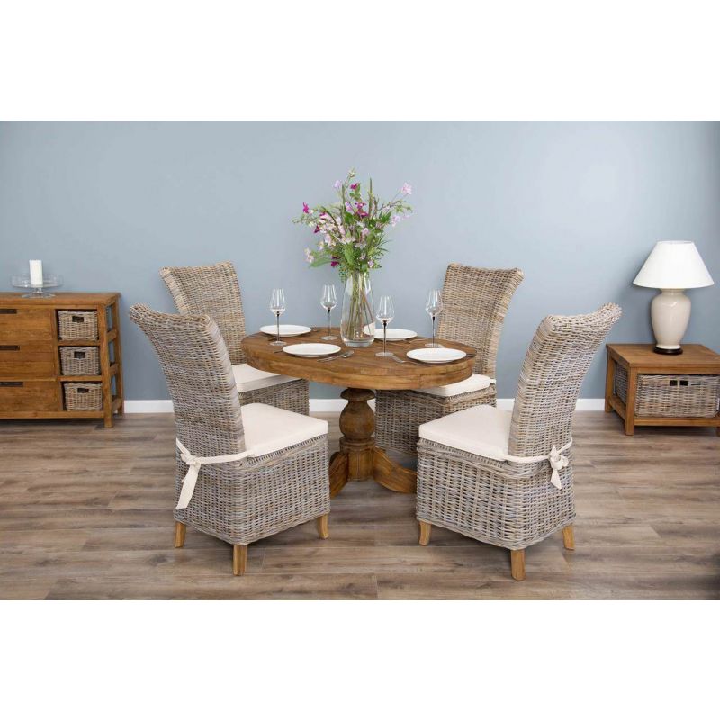 1.2m Reclaimed Teak Oval Pedestal Dining Table with 4 Latifa Dining Chairs 