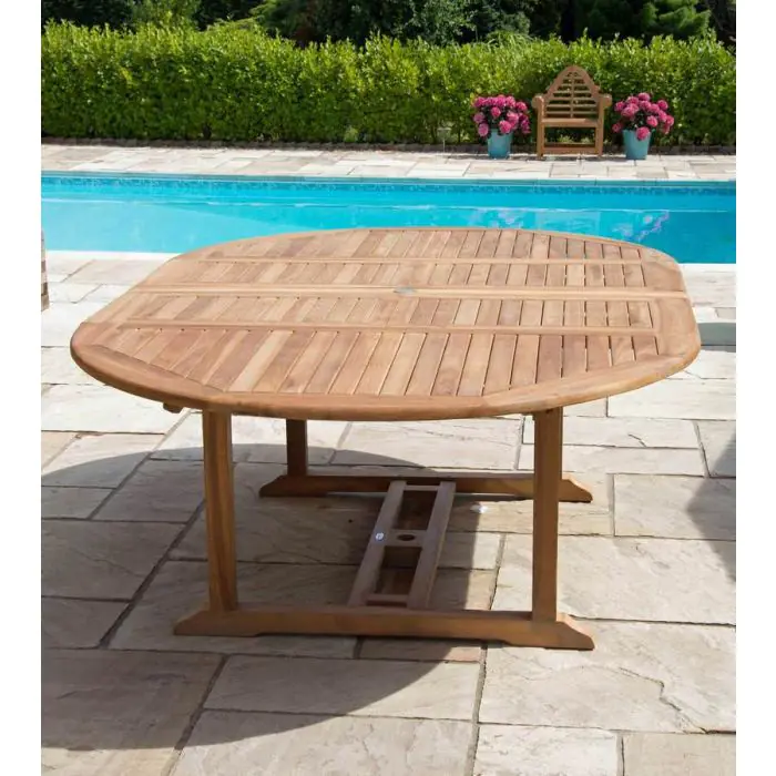 1.5m x 1.5m-2.3m Teak Circular Double Extending Table - 3