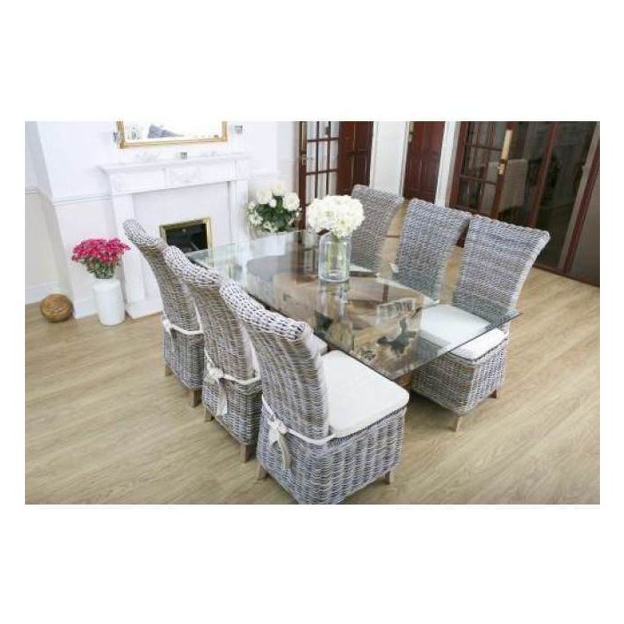 1.8m Reclaimed Teak Root Rectangular Block Dining Table with 6 Latifa Chairs - 3