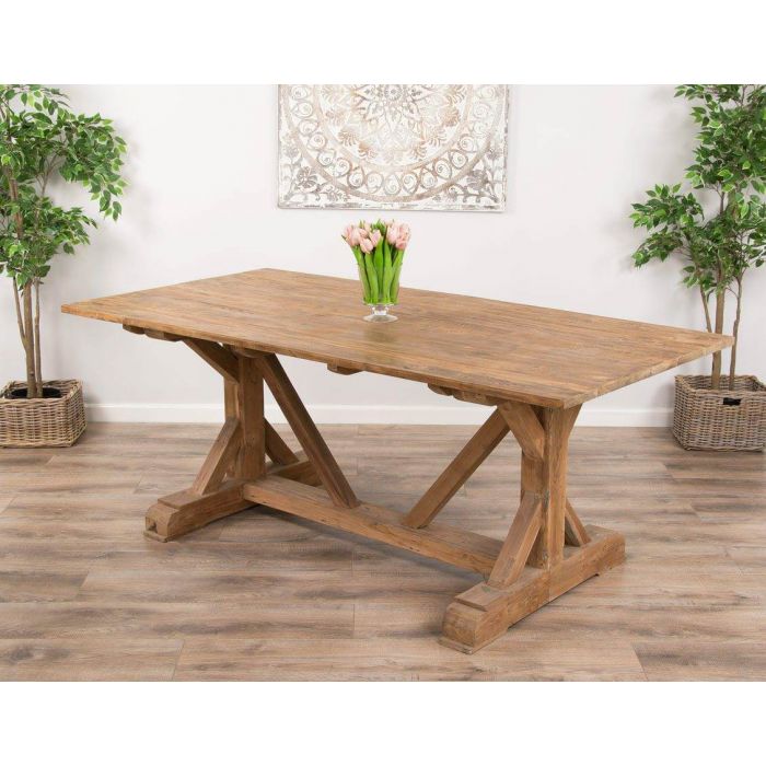 2m Reclaimed Teak Refectory Dining Table with 1 Backless Bench & 3 Windsor Ring Back Chairs    - 3