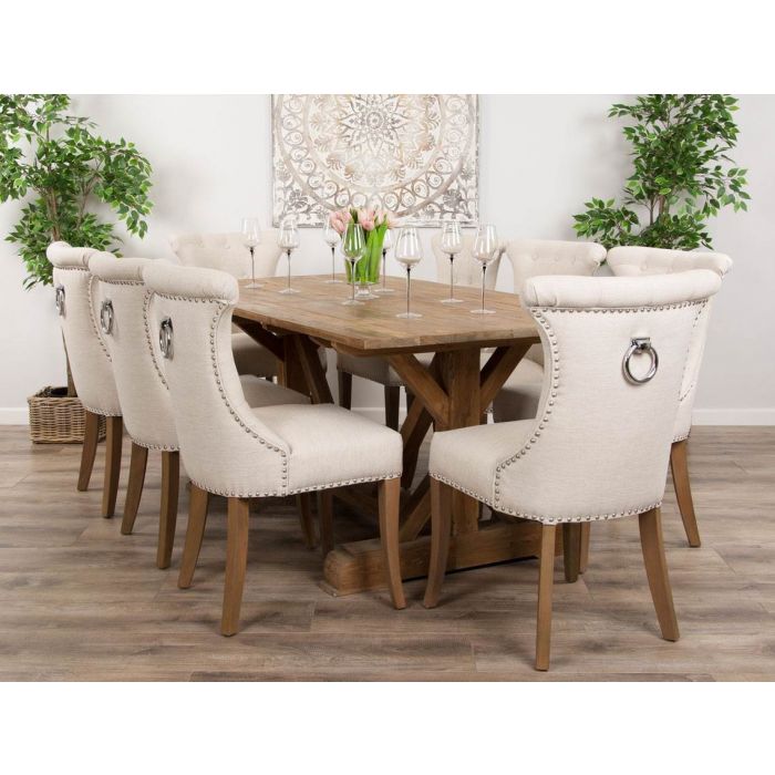 2m Reclaimed Teak Refectory Dining Table with 8 Windsor Ring Back Chairs    - 1