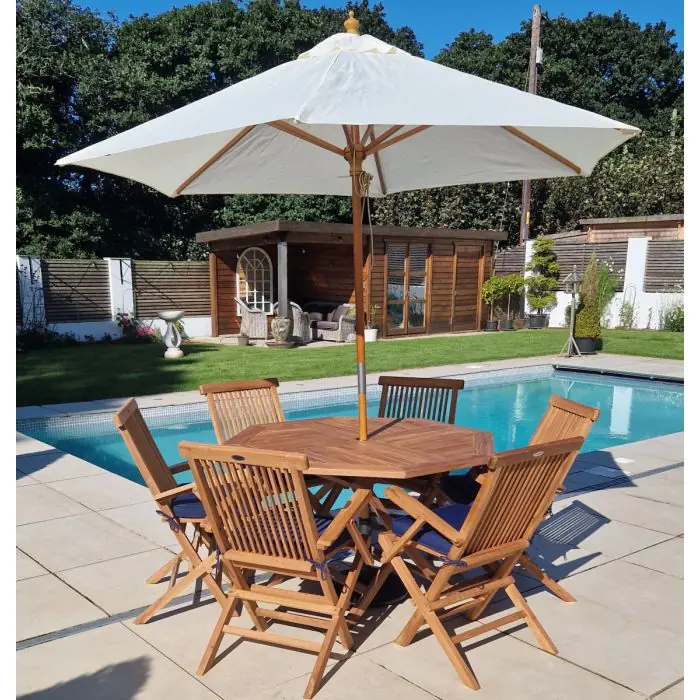 1.2m Teak Octagonal Folding Table with 6 Classic Folding Chairs / Armchairs - 8