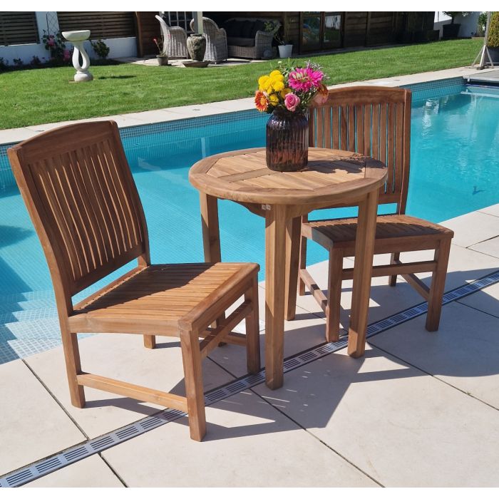 70cm Teak Circular Fixed Table with 2 Marley Chairs / Armchairs - 2