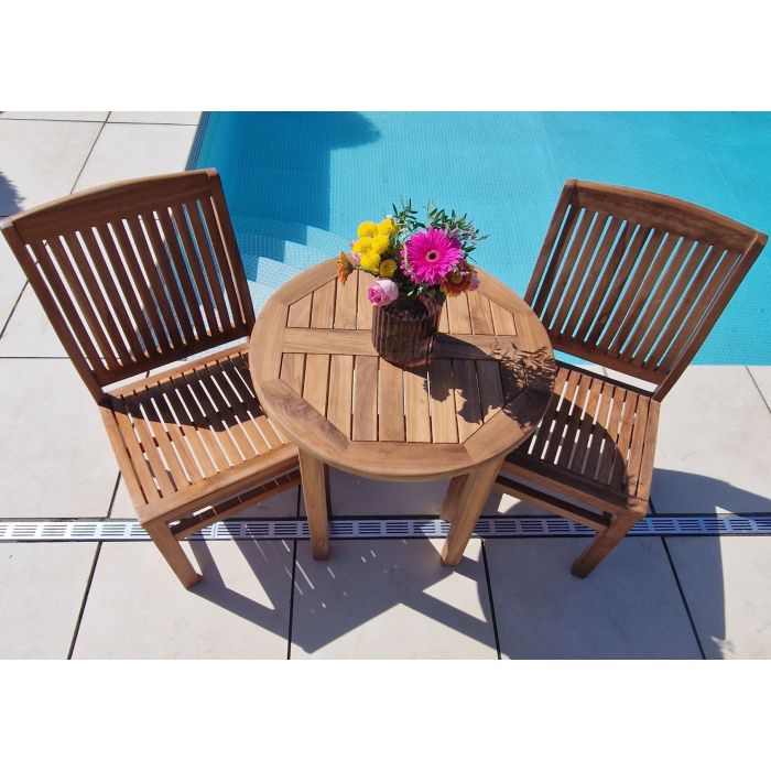 70cm Teak Circular Fixed Table with 2 Marley Chairs / Armchairs - 5