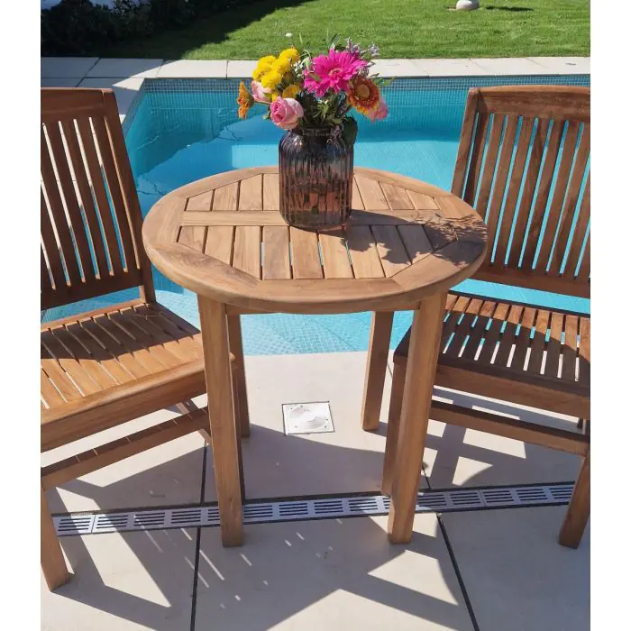 70cm Teak Circular Fixed Table with 2 Marley Chairs / Armchairs - 6