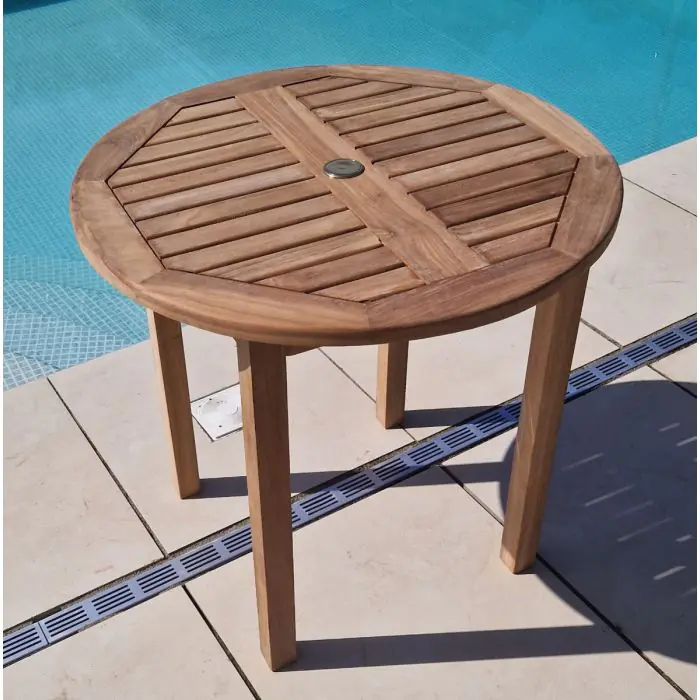 80cm Teak Circular Fixed Table - 2