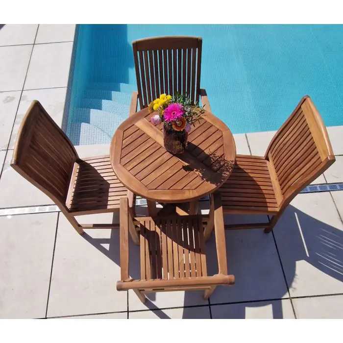 80cm Teak Circular Pedestal Table with 2 Marley Chairs & 2 Armchairs  - 2