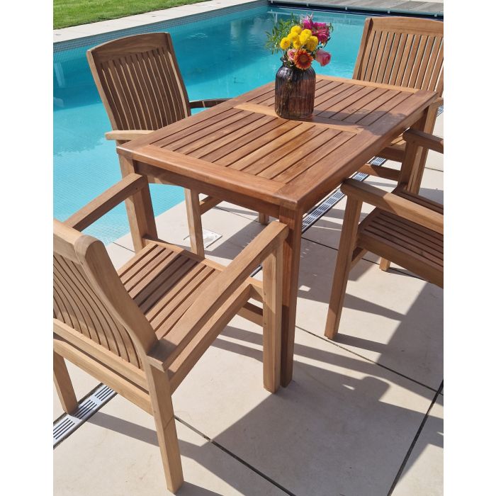 1.2m Teak Rectangular Fixed Table with 4 Marley Chairs / Armchairs - 6