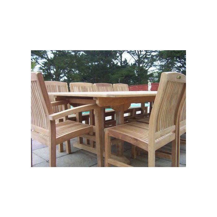 1.2m x 2.4m - 3.2m Teak Rectangular Double Extending Table with 10 ...