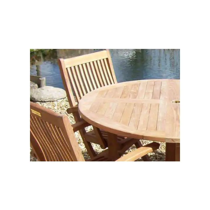 1.2m Teak Circular Pedestal Table with 4 Kiffa Folding Chairs  - 1