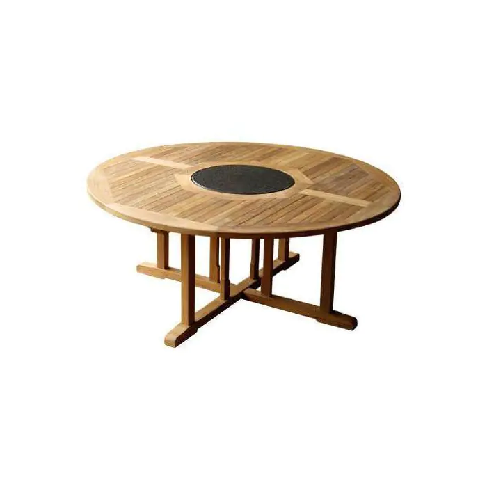 1.8m Teak Circular Fixed Table with Granite Lazy Susan and 8 Marley Chairs - 1