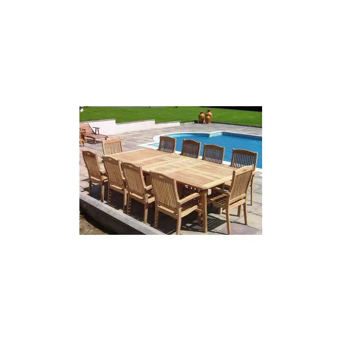 1.1m x 1.9m-2.7m Teak Rectangular Double Extending Table with 10 Marley Chairs - 1