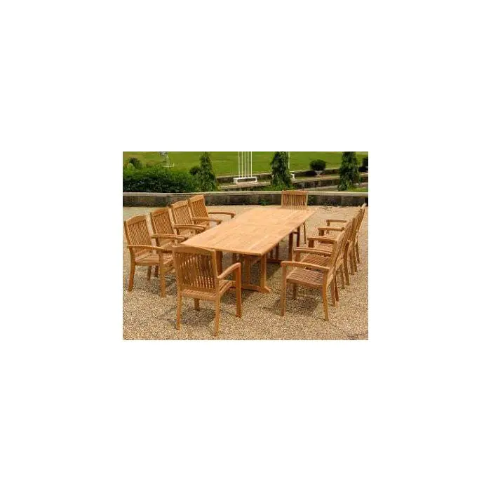 1.1m x 1.9m-2.7m Teak Rectangular Double Extending Table with 10 Marley Chairs - 2