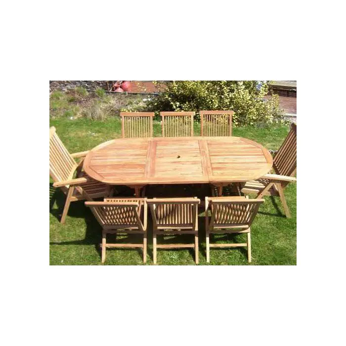 80cm x 1.5m-2.1m Teak Oval Extending Table with 6 Classic Folding Chairs & 2 Harrogate Recliners - 2